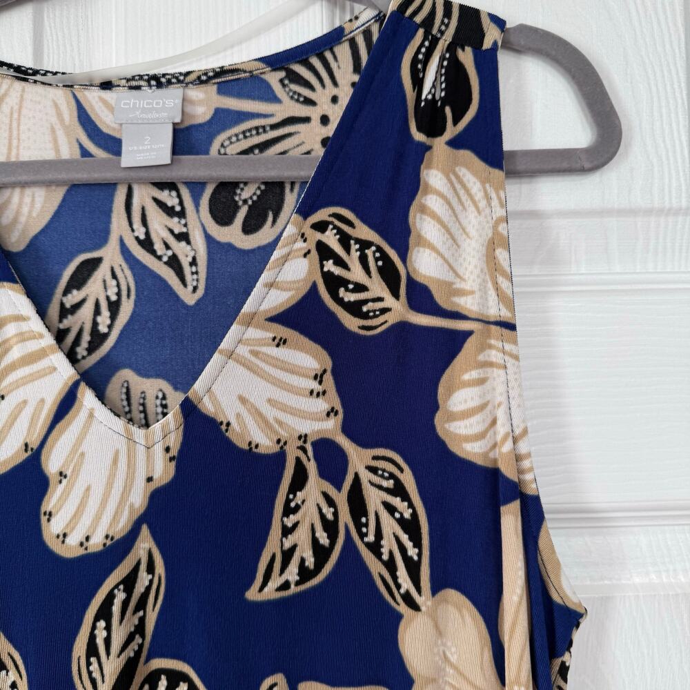 Chico's Travelers Women's Floral Slinky with Pockets Maxi Dress Size 2 US. Large - Picture 6 of 16